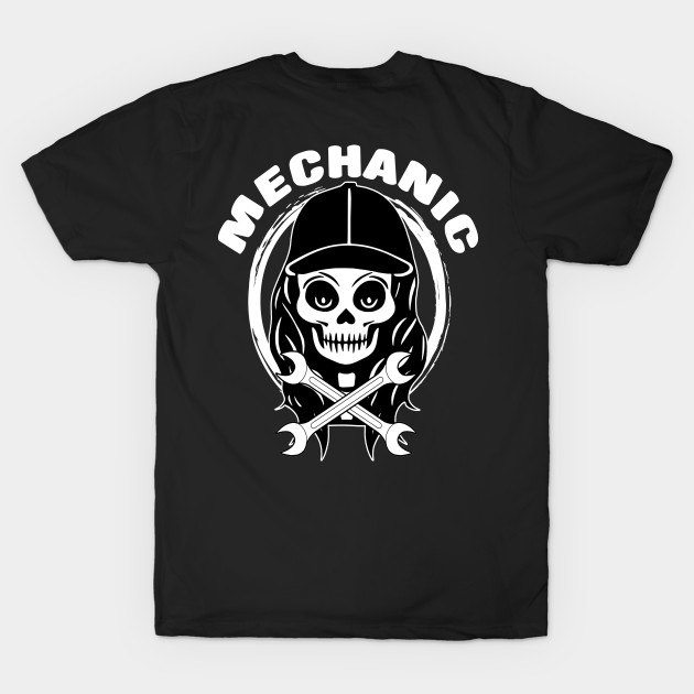 Female Mechanic Skull and Spanners White Logo by Nuletto